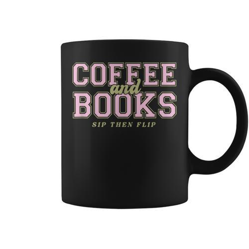 Coffee And Books Sip Then Flip Retro Varsity Reading Graphic Print Coffee Mug - Bookorys