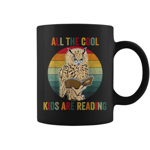 All The Cool Kids Are Reading Owl Glasses Book Retro Vintage Graphic Print Coffee Mug - Bookorys DE