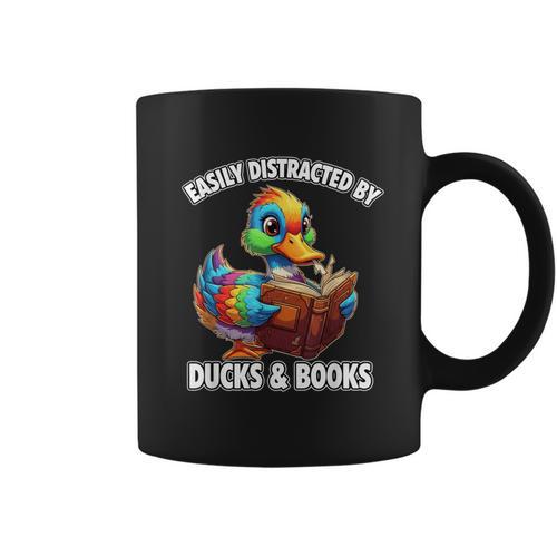 Cool Vintage Easily Distracted By Ducks & Books Lover Graphic Print Coffee Mug - Bookorys UK
