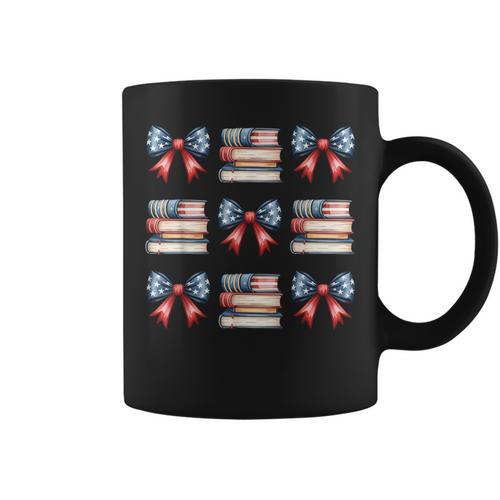 Coquette Bow Book US Flag 4th Of July Librarian Bookworm Graphic Print Coffee Mug - Bookorys
