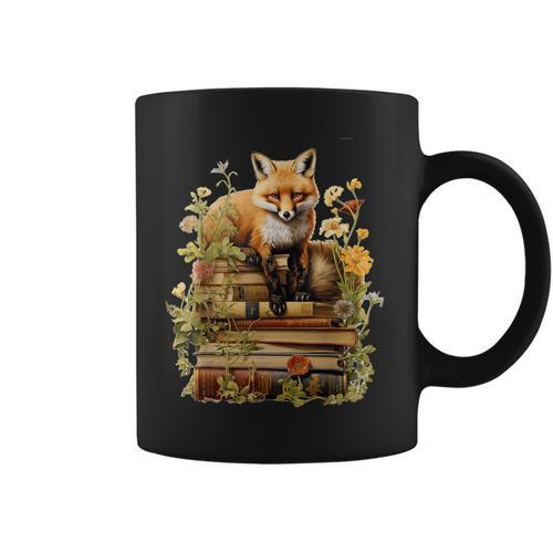 Cottagecore Aesthetic Fox With Book Reading Goblincore Graphic Print Coffee Mug - Bookorys