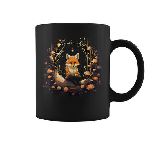 Cottagecore Aesthetic Fox With Books Floral Graphic Print Coffee Mug - Bookorys CA