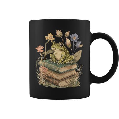 Cottagecore Aesthetic Frog Reading Book Mushroom Lover Graphic Print Coffee Mug - Bookorys UK