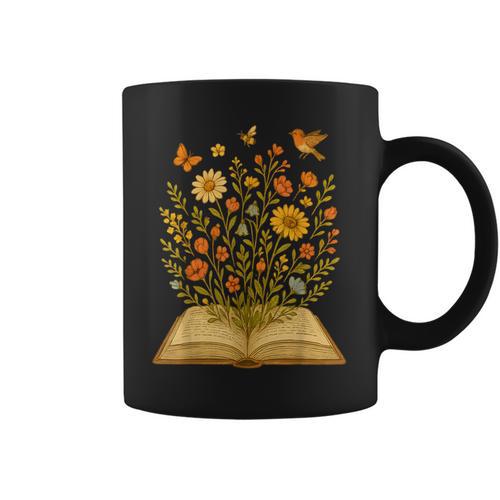 Cottagecore Enchanting Open Vintage Book Wildflowers Bloomin Graphic Print Coffee Mug - Bookorys