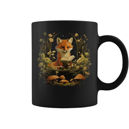 Cottagecore Fox Reading Book Aesthetic Outfit For Women Graphic Print Coffee Mug - Bookorys CA