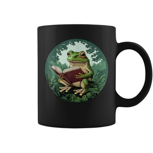 Cottagecore Frog Reading a Book Graphic Print Coffee Mug - Bookorys UK