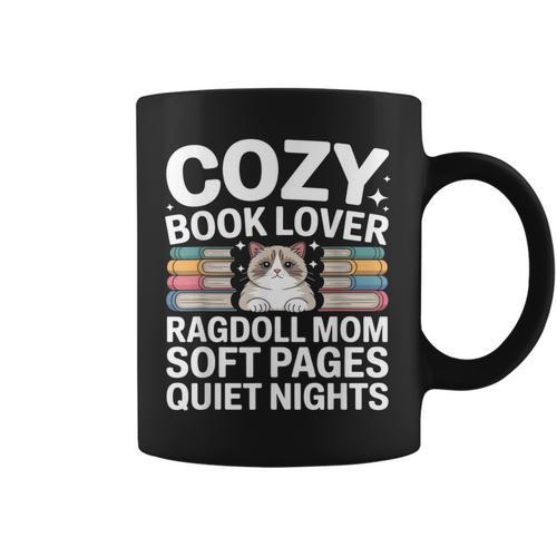 Cozy Book Lover Ragdoll Mom Soft Pages Quiet Nights Graphic Print Coffee Mug - Bookorys