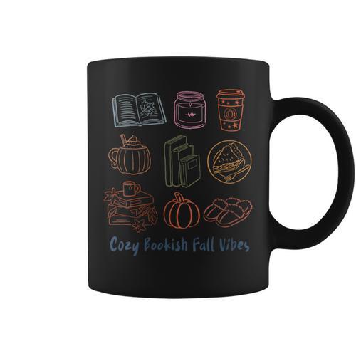 Cozy Bookish Fall Vibes Pumpkin Latte Books Autumn Reading Graphic Print Coffee Mug - Bookorys
