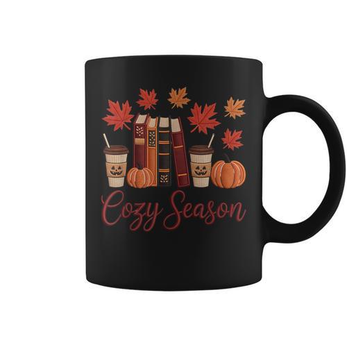 Cozy Season Autumn Leaves Books Pumpkins Fall Halloween Graphic Print Coffee Mug - Bookorys