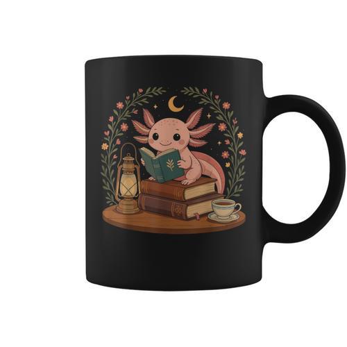 Cute Axolotl Reading Books Cozy Bookworm Graphic Print Coffee Mug - Bookorys