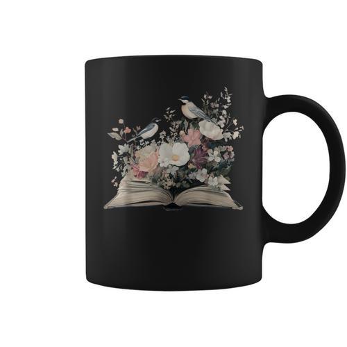 Cute Bird Wildflower Book Cottagecore Bookworms Librarian Graphic Print Coffee Mug - Bookorys UK