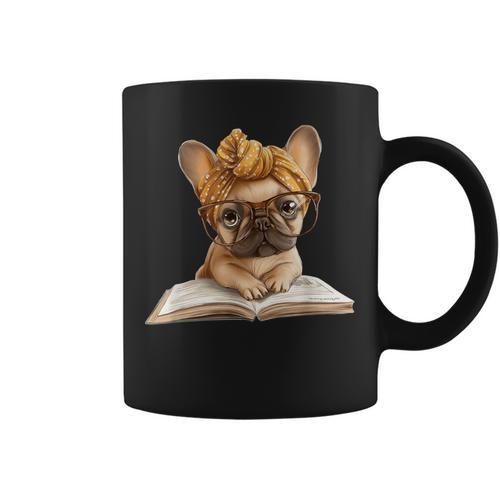 Cute Bulldog Reading Dog Book Lover Animal Graphic French Graphic Print Coffee Mug - Bookorys