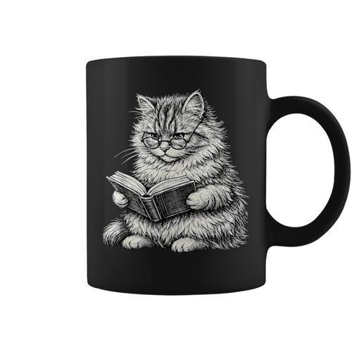 Cute Cat Reading Book Adorable Cats Books Lover Graphic Print Coffee Mug - Bookorys AU