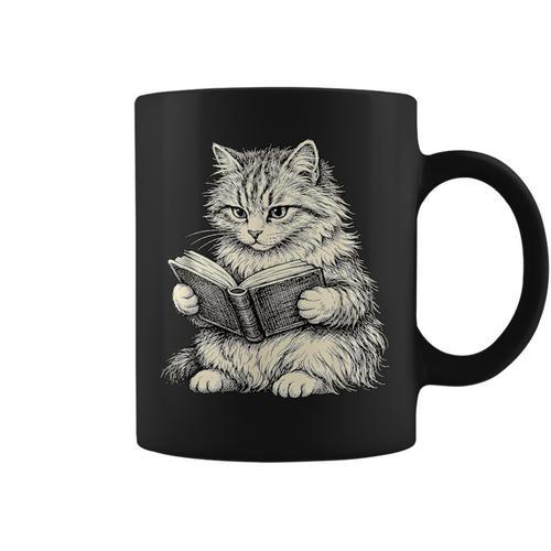 Cute Cat Reading Book Classic Bookworm Animal Pet Lover Graphic Print Coffee Mug - Bookorys AU