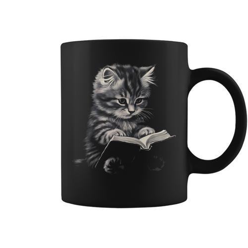 Cute Cat Reading Book Teacher Librarian Cat Lover Book Club Men Women Kids Graphic Print Coffee Mug - Bookorys