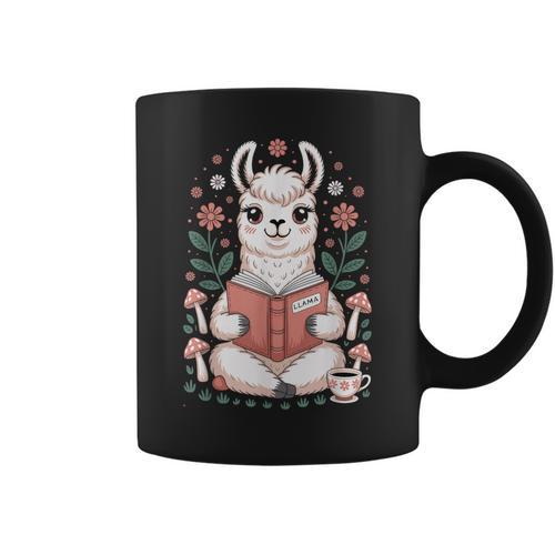 Cute Cottagecore Llama Reading Book Graphic Print Coffee Mug - Bookorys CA