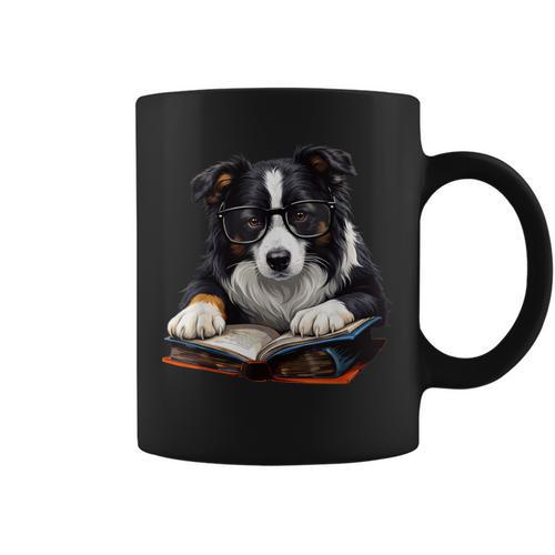 Cute Dog Border Collie Reading Book Graphic Print Coffee Mug - Bookorys
