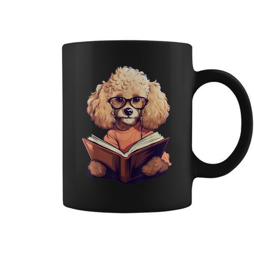 Cute Dog Poodle Reading Book Graphic Print Coffee Mug - Bookorys
