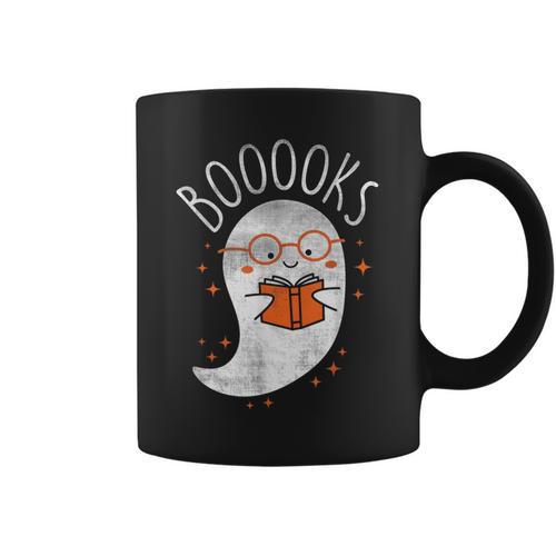 Cute Ghost Book Reading Halloween Teacher Top Graphic Print Coffee Mug - Bookorys DE