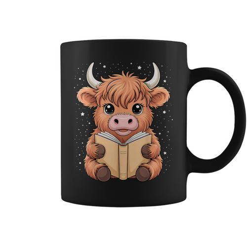 Cute Highland Cow Reading Book Graphic Print Coffee Mug - Bookorys CA