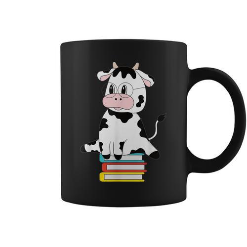 Cute Kawaii Cow Book Reading Bookworm Boys Girls Kids Graphic Print Coffee Mug - Bookorys UK