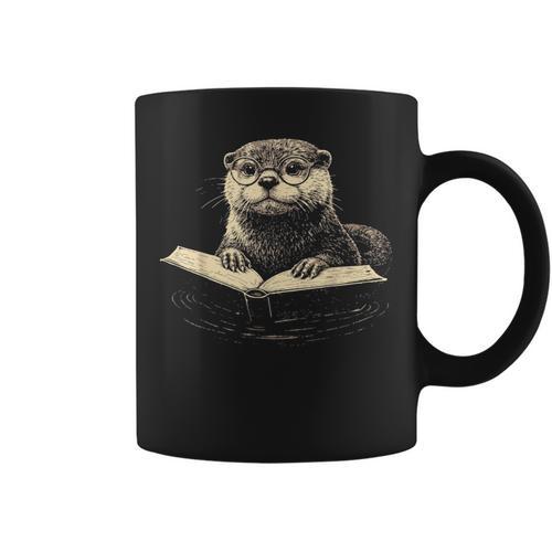 Cute Otter Wearing Glasses Reading Book Librarian Teacher Graphic Print Coffee Mug - Bookorys