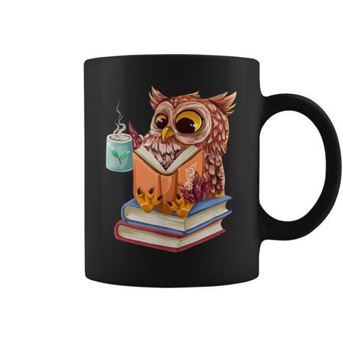 Cute Owl Reading Book And Drinking Tea Reading Rat Bookworm Graphic Print Coffee Mug - Bookorys