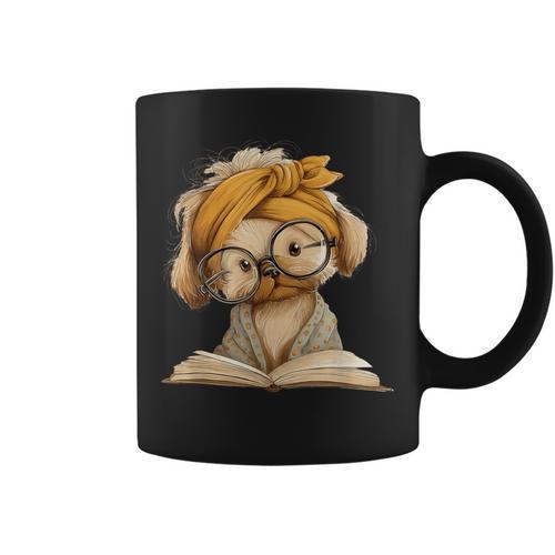 Cute Puppy Reading Dog Book Lover Animal Graphic Small Open Graphic Print Coffee Mug - Bookorys UK