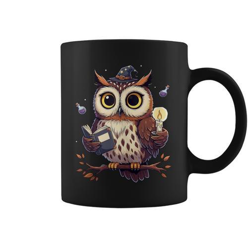 Cute Wizard Owl Reading Book Magic Candle Graphic Print Coffee Mug - Bookorys