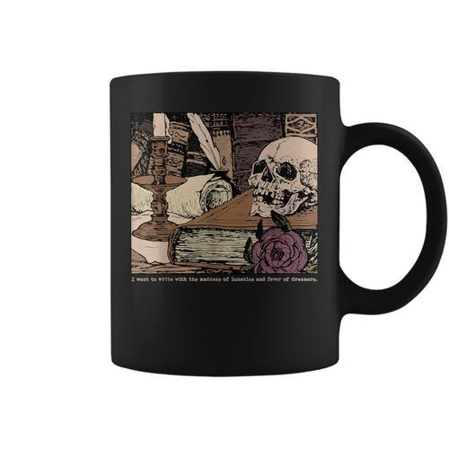 Dark Academia Aesthetic Skull Writer Authors Book Lover Graphic Print Coffee Mug - Bookorys AU