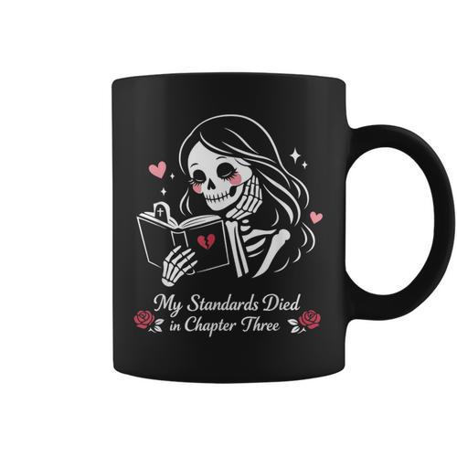 Dark Romance Pajama Skeleton Costume Woman Book Reading Graphic Print Coffee Mug - Bookorys