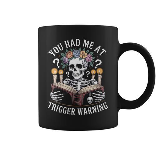 Dark Romance Had Me At Trigger Warning Skeleton Book Reader Graphic Print Coffee Mug - Bookorys UK