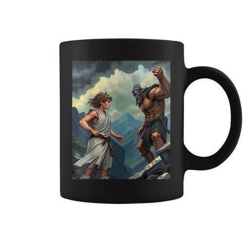 David And Goliath Bible Book Of Samuel King David Comic Graphic Print Coffee Mug - Bookorys CA