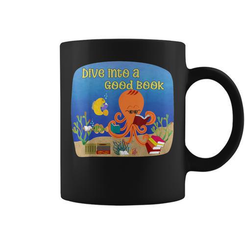 Dive Into a Good Book Reading Pun Graphic Print Coffee Mug - Bookorys