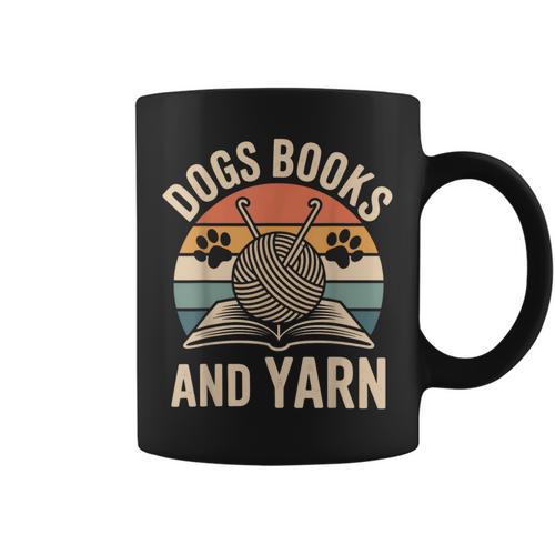 Dogs Books And Yarn Crochet Crocheting Graphic Print Coffee Mug - Bookorys