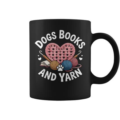 Dogs Books And Yarn Crocheting Graphic Print Coffee Mug - Bookorys DE