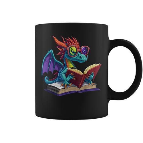 Dragon Wearing Glasses Reading A Book Graphic Print Coffee Mug - Bookorys AU