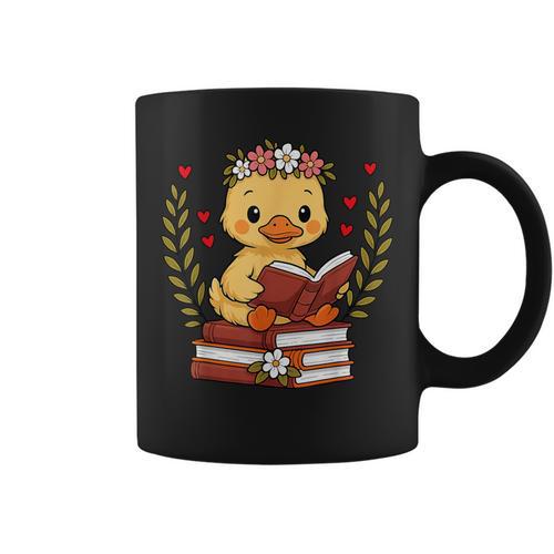 Duck Reading Book Graphic Duck With Book Floral Graphic Print Coffee Mug - Bookorys