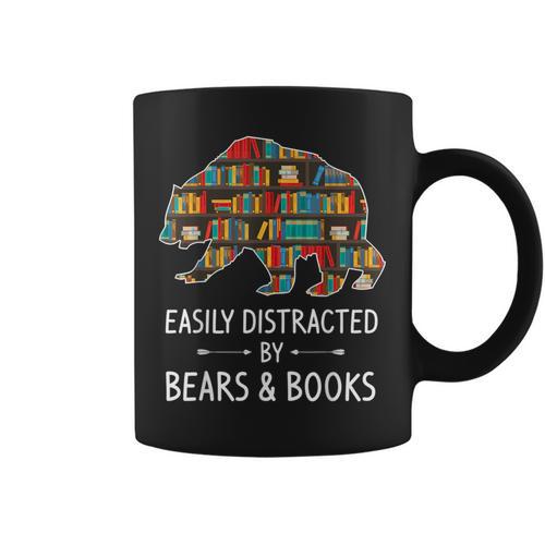 Easily Distracted By Bears & Books Lover Mammal Animal Graphic Print Coffee Mug - Bookorys UK