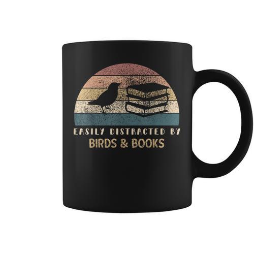 Easily Distracted By Birds & Books Retro Birding Bird Graphic Print Coffee Mug - Bookorys DE