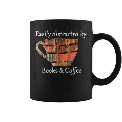 Easily Distracted By Books & Coffee Graphic Print Coffee Mug - Bookorys UK