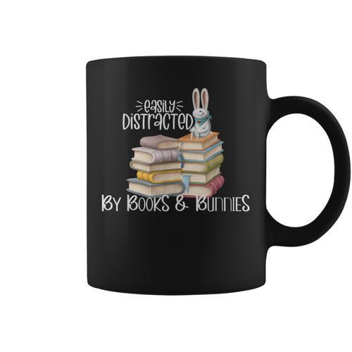 Easily Distracted By Books And Bunnies Graphic Print Coffee Mug - Bookorys UK