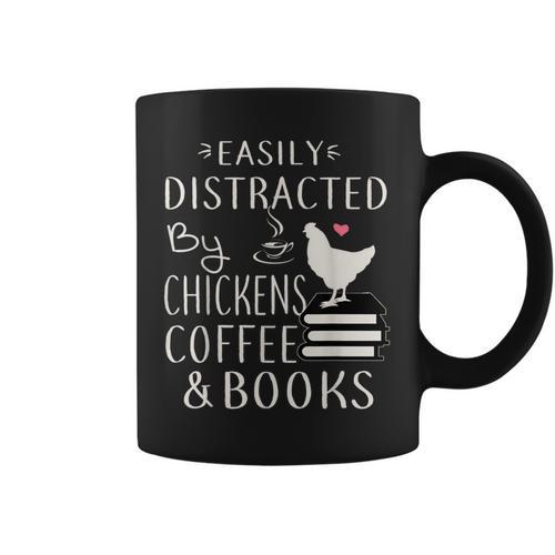Easily Distracted By Chickens And Coffee And Books Graphic Print Coffee Mug - Bookorys UK