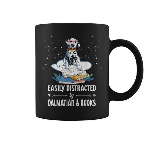 Easily Distracted By Dalmatian And Books Dog & Book Lover For Men Women Kids Graphic Print Coffee Mug - Bookorys