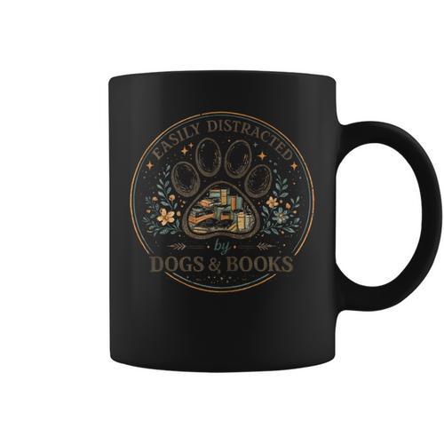 Easily Distracted By Dogs & Books Fun Dog Owner Librarian Graphic Print Coffee Mug - Bookorys CA
