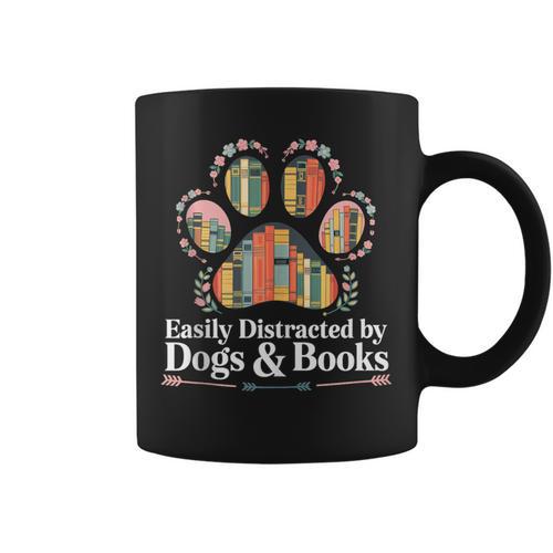 Easily Distracted By Dogs And Books Reading Graphic Print Coffee Mug - Bookorys UK