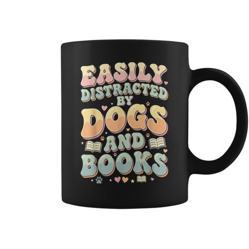 Easily Distracted By Dogs And Books Teacher Dog Mom Graphic Print Coffee Mug - Bookorys UK