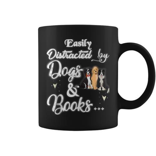 Easily Distracted By Dogs And Books Tee Graphic Print Coffee Mug - Bookorys UK