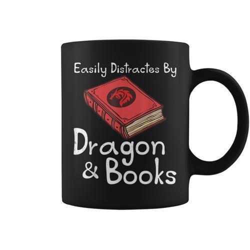Easily Distracted By Dragon & Book Nerds Dragon Lover Girls Graphic Print Coffee Mug - Bookorys AU
