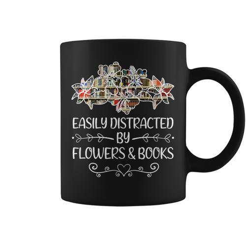 Easily Distracted By Flowers And Books Graphic Print Coffee Mug - Bookorys AU